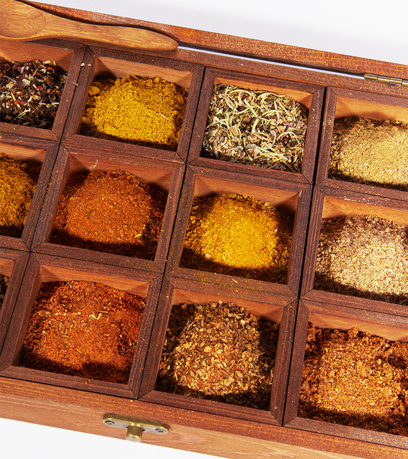 Boîte en bois à 12 mélanges d'épices