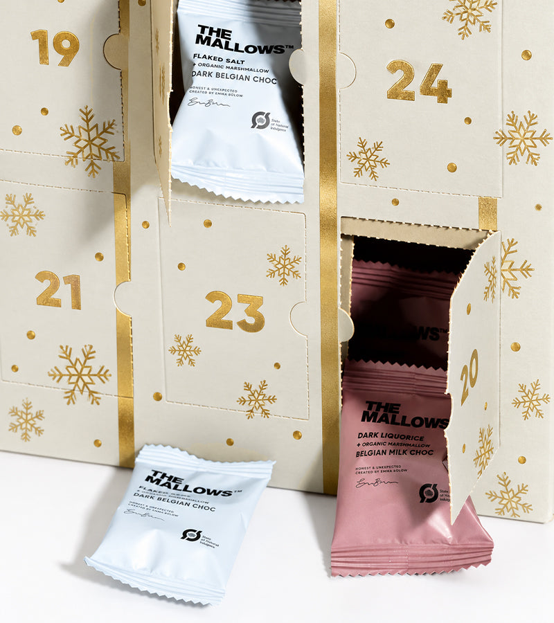 Calendario dell’Avvento con marshmallow gourmet ricoperti di cioccolato