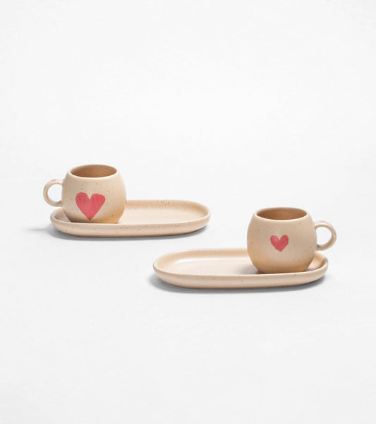 Set de 2 tasses et leurs petits plateaux - Coeur